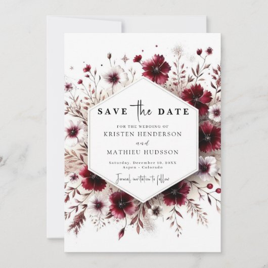 Einzigartig Boho Burgundy Wedding Save The Date (Vorderseite)