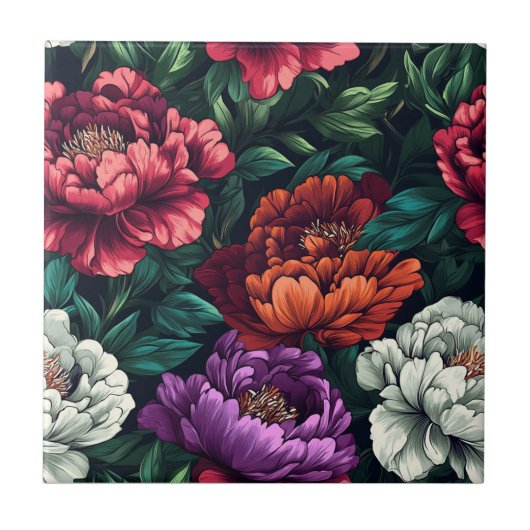 Einzigartig dekorative Peonies-Fliesen für einen d Fliese (Vorderseite)