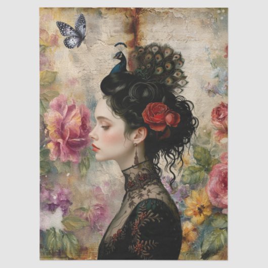 Einzigartig Eleganter Viktorianischer Goth Raven B Seidenpapier (Vorderseite)