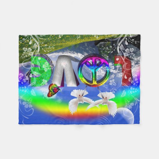 Einzigartig gestaltete Surreal Peace and Liebe Art Fleecedecke (Vorderseite (Horizontal))