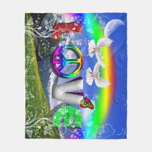 Einzigartig gestaltete Surreal Peace and Liebe Art Fleecedecke (Vorderseite)