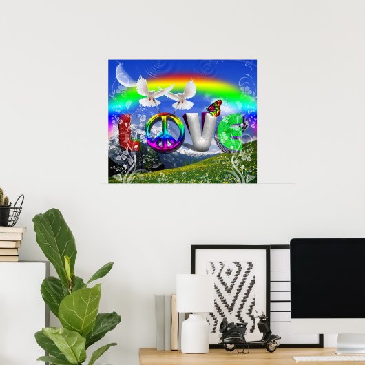 Einzigartig gestaltete Surreal Peace and Liebe Art Poster (Heimbüro)