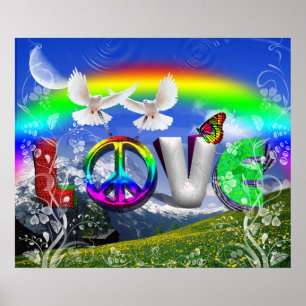 Einzigartig gestaltete Surreal Peace and Liebe Art Poster