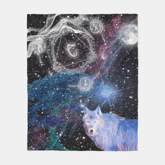 Einzigartig gestaltete Surreal Wolf Art Fleecedecke (Vorderseite)