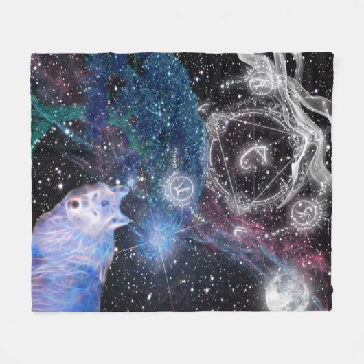 Einzigartig gestaltete Surreal Wolf Art Fleecedecke (Vorderseite (Horizontal))