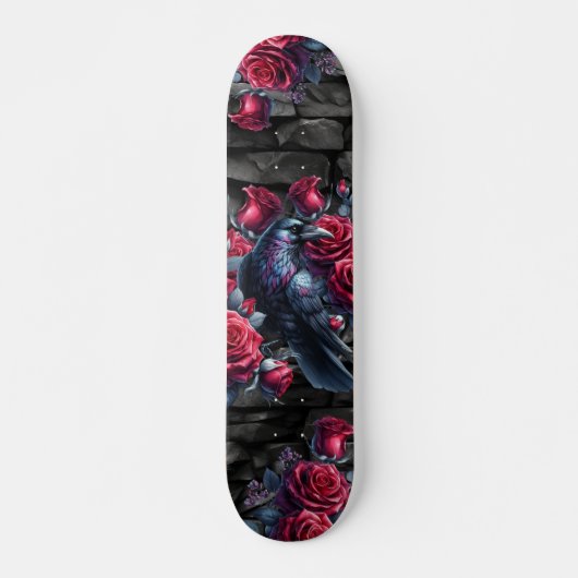Einzigartig Girly Black Raven & Rote Rosen Skate D Skateboard (Vorne)