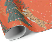Einzigartig Grün und Rot Weihnachtsbaum Tiger Geschenkpapier (Rolleneckpunkt)