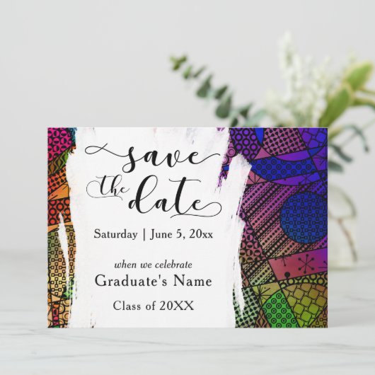 Einzigartig, kühl, farbig geometrisch "Save the Da Einladung (Stehend Vorderseite)