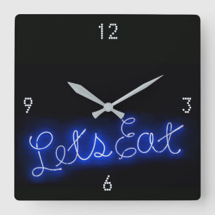 Einzigartig Lasst uns Vintagen Neon Sign in Blau e Quadratische Wanduhr