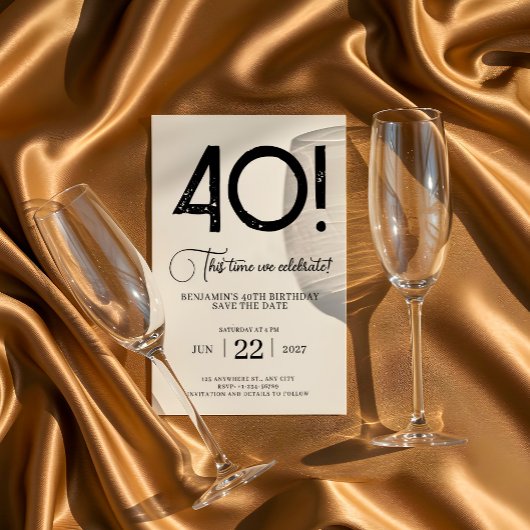 Einzigartig Minimalistisch Save the Date 40. Gebur Einladung