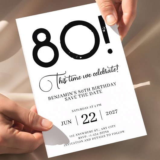 Einzigartig Minimalistisch Save the Date 80. Gebur Einladung