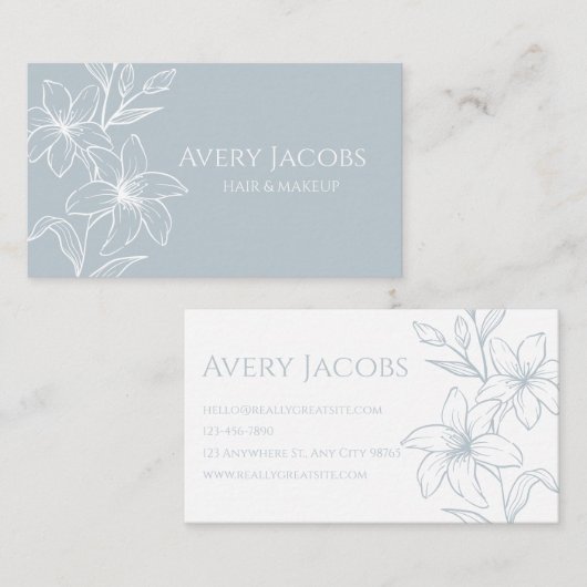 Einzigartig Moderne Dusty Blue Boho Floral Visitenkarte (Vorne/Hinten)