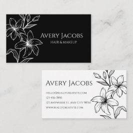 Einzigartig Moderne Schwarz-Weiß-Boho-Flora Visitenkarte