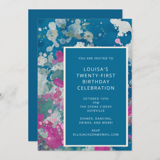 Einzigartig Modernes Abstraktes Paint Blue 21. Geb Einladung (Vorne/Hinten)