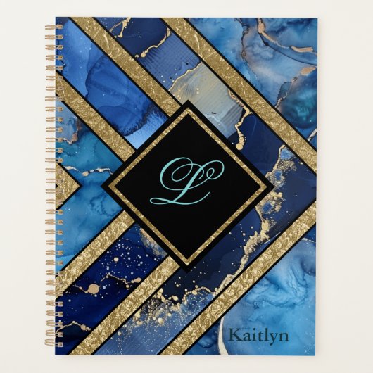 Einzigartig Modernes Blue Gold Geometric Planer (Vorderseite)