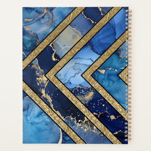 Einzigartig Modernes Blue Gold Geometric Planer (Rückseite)