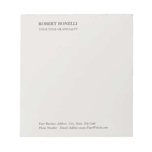 Einzigartig Modernes Platinum Gray Stilvoll Minima Notizblock (Vorderseite)