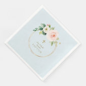 Einzigartig Rosa Blush Bloral Gold Cross Taufe Serviette (Ecke)