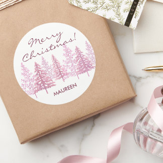 Einzigartig rosa Blütenbaum Weihnachten Runder Aufkleber