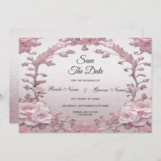 Einzigartig rosa Floral Save the Date (Vorne/Hinten)