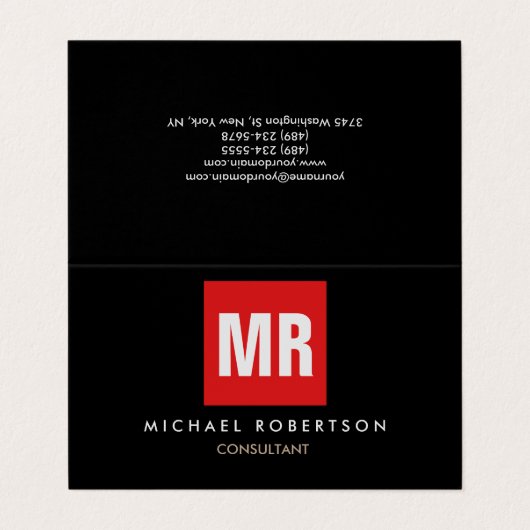 Einzigartig Schwarz-Monogramm Visitenkarten (Außenseite Aufgefaltet)