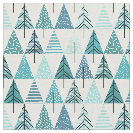 Einzigartige Abstrakte Blaue Weihnachtsbäume Stoff (Nahaufnahme)