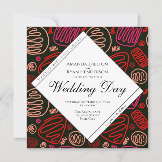 Einzigartige Abstrakte Einzeilentage in Rot Einladung (Vorderseite)