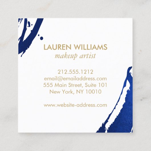 Einzigartige Abstrakte Indigo Blue Pinselstriche Quadratische Visitenkarte (Rückseite)