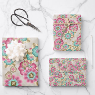 Einzigartige Abstrakte japanische Blume Art Patter Geschenkpapier Set