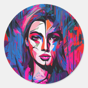 Einzigartige Abstrakte Lady Face Painting Runder Aufkleber