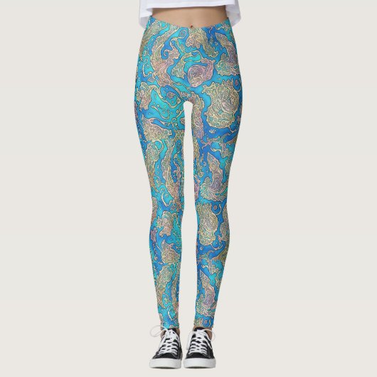 Einzigartige Abstrakte türkisblaue Meereswellen Leggings (Vorderseite)