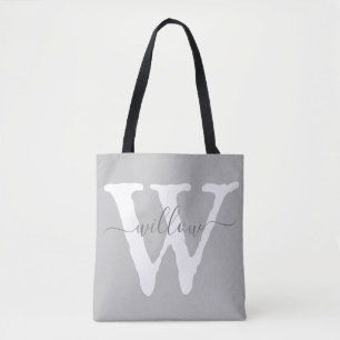 Einzigartige antike Monogramm Weißgrautypografie Tasche