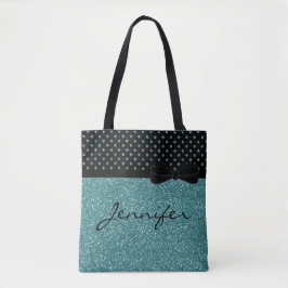 Einzigartige Aqua-Glitzer-Schwarz-Polka-Punkte Tasche