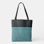 Einzigartige Aqua-Glitzer-Schwarz-Polka-Punkte Tasche (Rückseite)