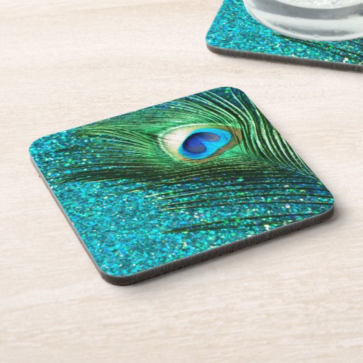 Einzigartige Aqua Peacock Getränkeuntersetzer (Linke Seite)