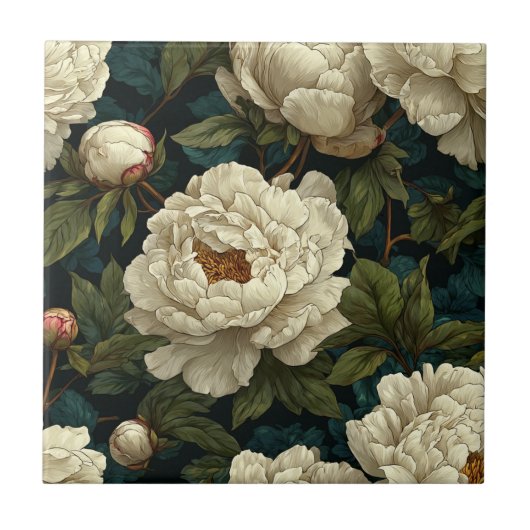 Einzigartige Art Deco Peonies Keramik Fliesen für  (Vorderseite)