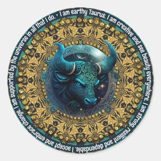 Einzigartige Astrologie Taurus Zodiac Affirmations Runder Aufkleber (Vorderseite)