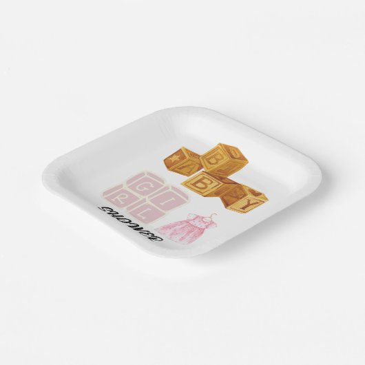 Einzigartige Baby Girl Dice Babydusche Pappteller (Gewinkelt)