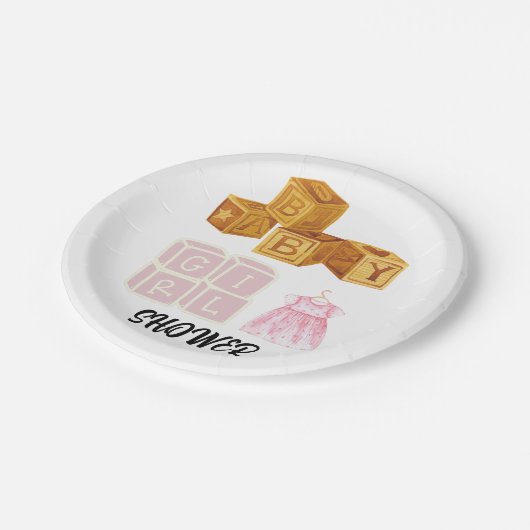 Einzigartige Baby Girl Dice Babydusche Pappteller (Schrägansicht)