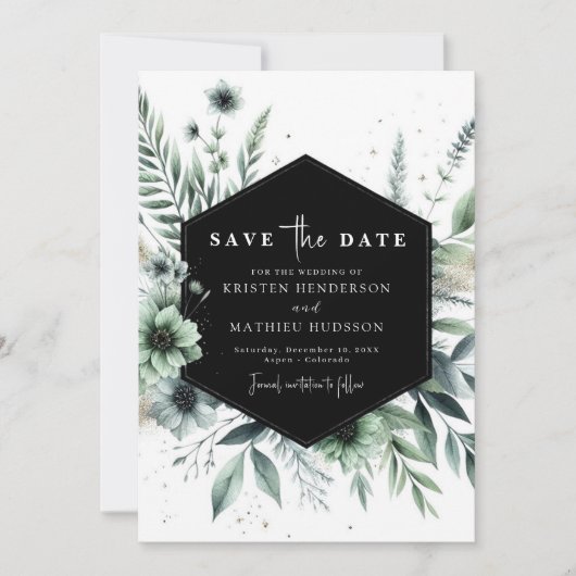 Einzigartige, benutzerdefinierte Wasserfarbensage Save The Date (Vorderseite)