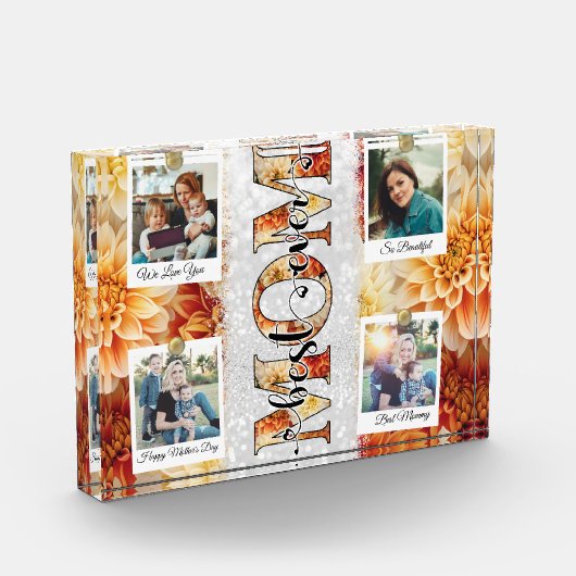 Einzigartige Beste Mama je individueller Blumenfot Fotoblock (Links)