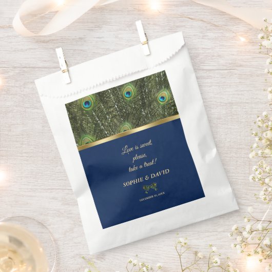 Einzigartige blaue Gold Pfauenfeathers Wedding Geschenktütchen (Ausgeschnitten)