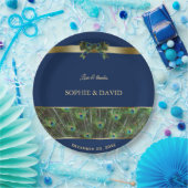 Einzigartige blaue Gold Pfauenfeathers Wedding Pappteller (Party)