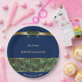 Einzigartige blaue Gold Pfauenfeathers Wedding Pappteller (Party)