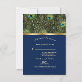 Einzigartige blaue Gold Pfauenfeathers Wedding RSVP Karte