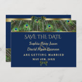Einzigartige blaue Gold Pfauenfeathers Wedding Save The Date (Vorne/Hinten)
