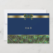 Einzigartige blaue Gold Pfauenfeathers Wedding Save The Date (Rückseite)