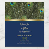 Einzigartige blaue Gold Pfauenfeathers Wedding Weinetikett (Einzelnes Label)