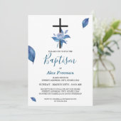 Einzigartige Blauer Script Wasserfarben Rose Blume Einladung (Stehend Vorderseite)