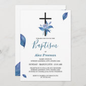 Einzigartige Blauer Script Wasserfarben Rose Blume Einladung (Vorne/Hinten)